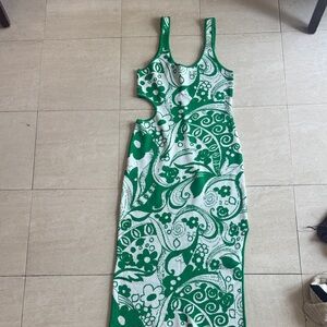 Wayf Green and White bodycon midi Dress